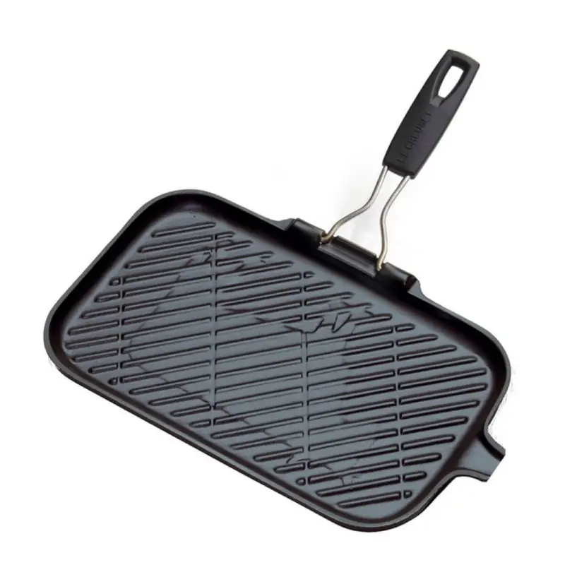 Hoge Kwaliteit Le Creuset grillpan met inklapbare handgreep rechthoek 36 x 20,5 cm gietijzer zwart