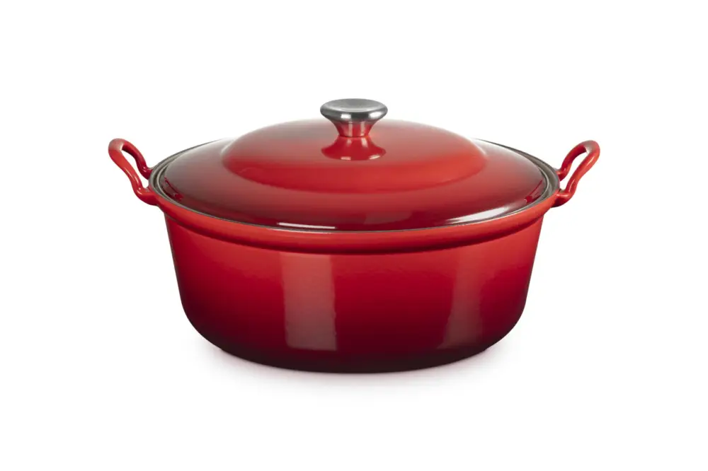 Lage Kosten Le Creuset faitout braadpan met plaatstalen deksel 7,8 liter ø 32 cm gietijzer rood