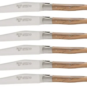 Koopje Laguiole en Aubrac Shepherd's Cross steakmes 11,5 cm olijfhout 6 stuks