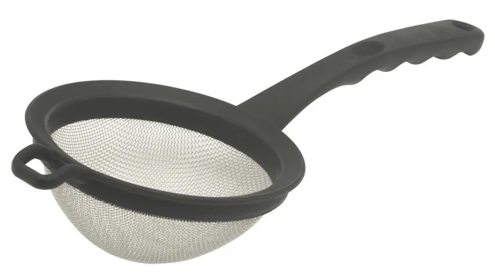 Oldenhof bolzeef met zwarte greep rond 14 cm rvs-kunststof Bestel Nu