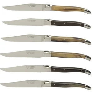 Voordeelprijs Laguiole en Aubrac steakmes 11,5 cm geperst hoorn bruin 6 stuks