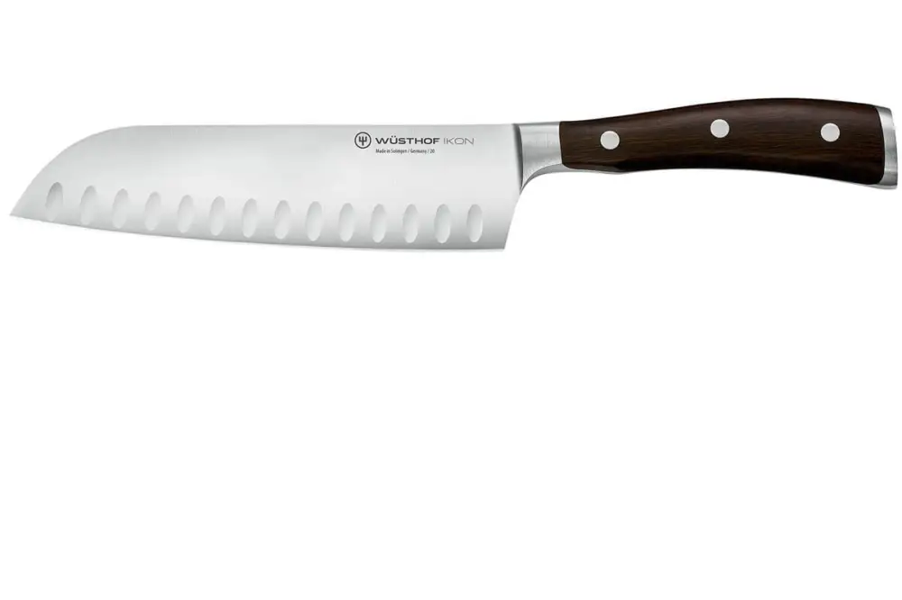 Laatste Kans Wüsthof Ikon Santoku mes met kuiltjes 17 cm messenstaal hout