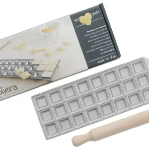 Oldenhof ravioliplaat 24 stuks vierkant 32mm x 32mm aluminium met deegroller in geschenkverpakking Actieprijs