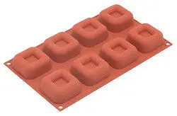 Silikomart bakvorm 8 vierkante savarins 6,5 cm silicone bruin Nieuw