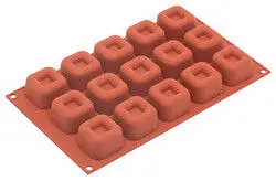 Bestel Nu Silikomart bakvorm 15 vierkante savarins 4,8 cm silicone bruin