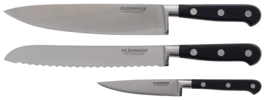 Finale Uitverkoop Oldenhof Sabatier messenset 3-delig messenstaal zwart