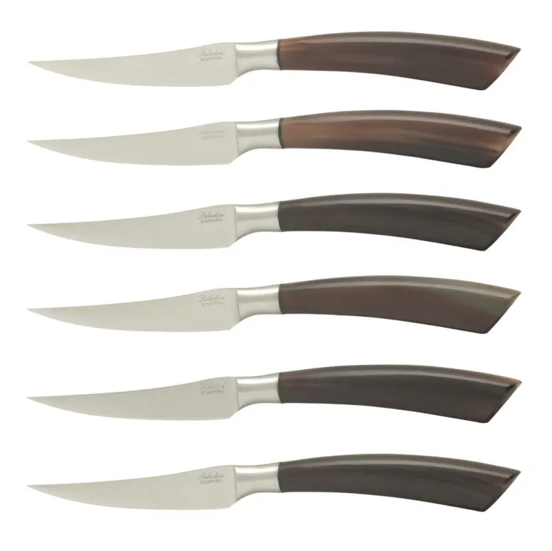 Saladini steakmes 10 cm ossenhoorn 6 stuks Exclusieve Aanbieding