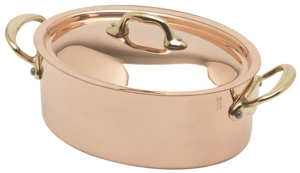 Betaalbaar Mauviel M'150B ovale braadpan met deksel ø 30 cm koper bronzen greep