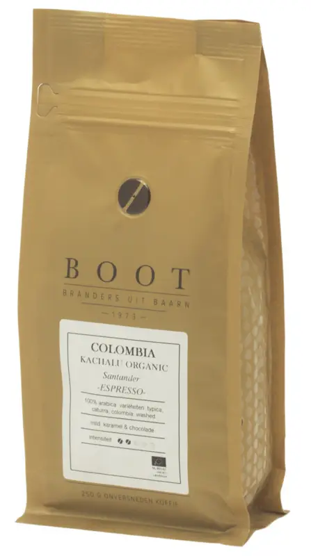 Boot Koffie Colombia Kachalu Organic Espresso koffiebonen 250 gram Meest Verkocht