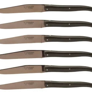Uitverkoop Laguiole en Aubrac steakmes 11,5 cm titanium paperstone donkerbruin 6 stuks