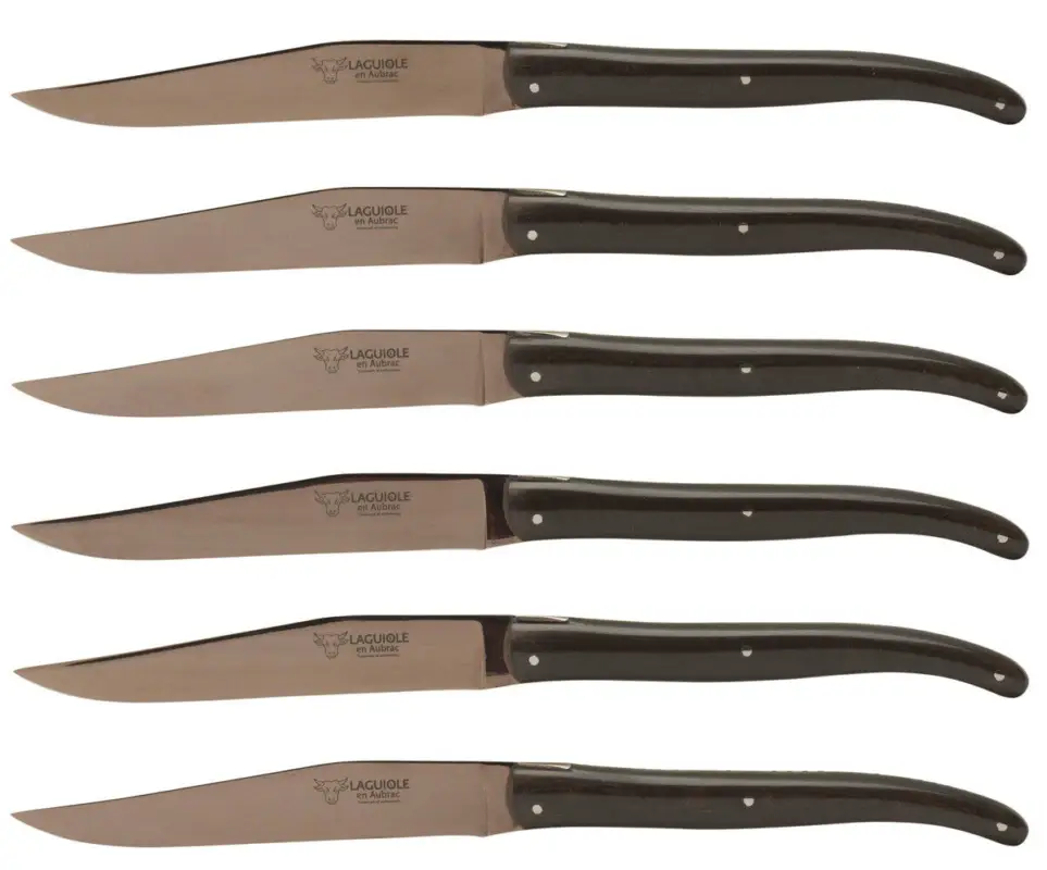 Uitverkoop Laguiole en Aubrac steakmes 11,5 cm titanium paperstone donkerbruin 6 stuks