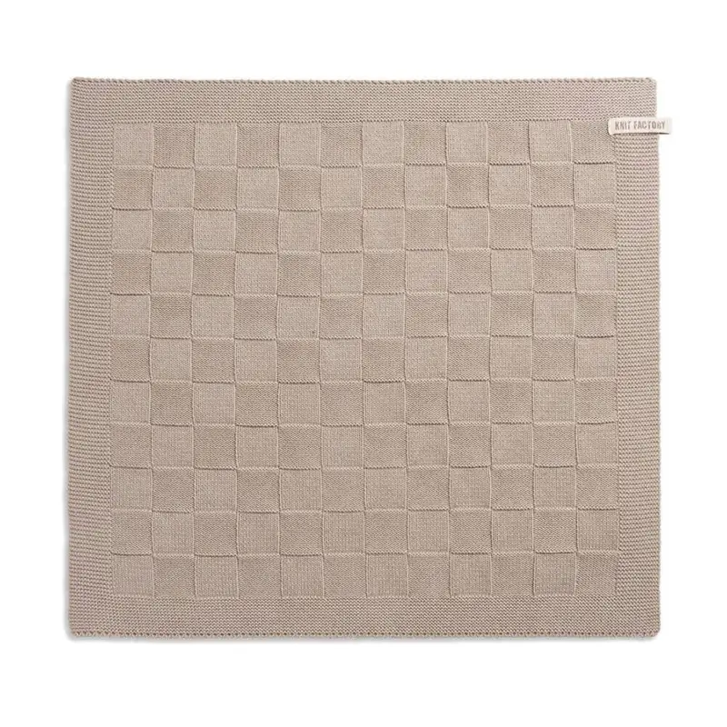 Knit Factory handdoek geruit 50 x 50 cm katoen acryl beige effen Bestel Nu