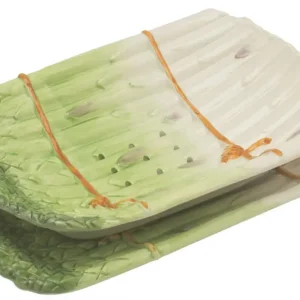 Oldenhof uitlekschaal met onderbord voor asperges aardewerk groen Korting