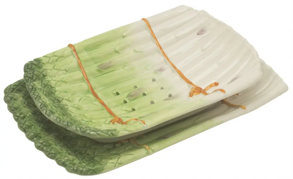 Oldenhof uitlekschaal met onderbord voor asperges aardewerk groen Korting