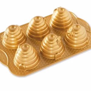 Premium Nordic Ware Bijenkorf bakvorm 6 stuks ø 7 cm aluminium goudkleurig