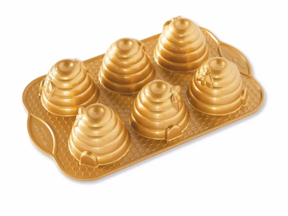 Premium Nordic Ware Bijenkorf bakvorm 6 stuks ø 7 cm aluminium goudkleurig