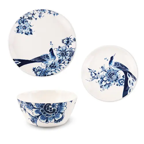 Royal Delft Peacock Symphony serviesset aardewerk 3-delig Rechtstreeks Van De Fabrikant