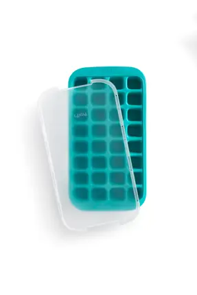 Lékué ijsblokjesvorm met houder en deksel 32 ijsblokjes silicone turquoise Betaalbaar
