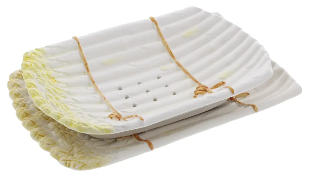 Oldenhof uitlekschaal met onderbord voor asperges aardewerk geel Lage Kosten