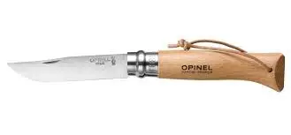 Lage Kosten Opinel No. 08 zakmes met leren band 8,5 cm rvs