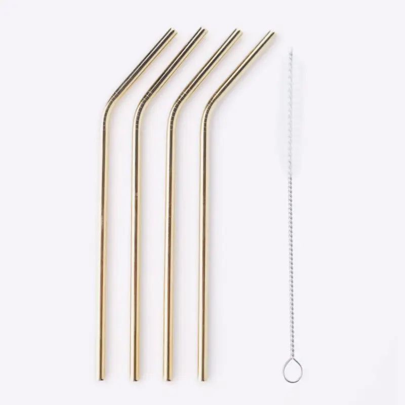 Point-Virgule 4 herbruikbare rietjes 20,5 cm rvs goudkleurig 5-delig Hete Deal