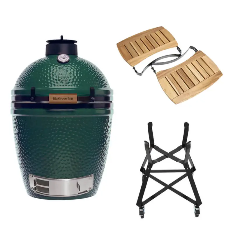 Big Green Egg Medium barbecue ø 38 cm keramiek groen met onderstel en Acaciahouten zijtafels Gereduceerde Prijs