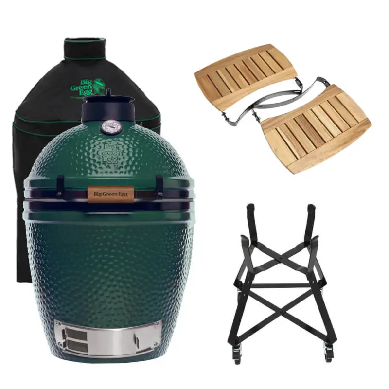 Big Green Egg Medium barbecue ø 38 cm keramiek groen met onderstel, Acaciahouten zijtafels en hoes Betrouwbaar