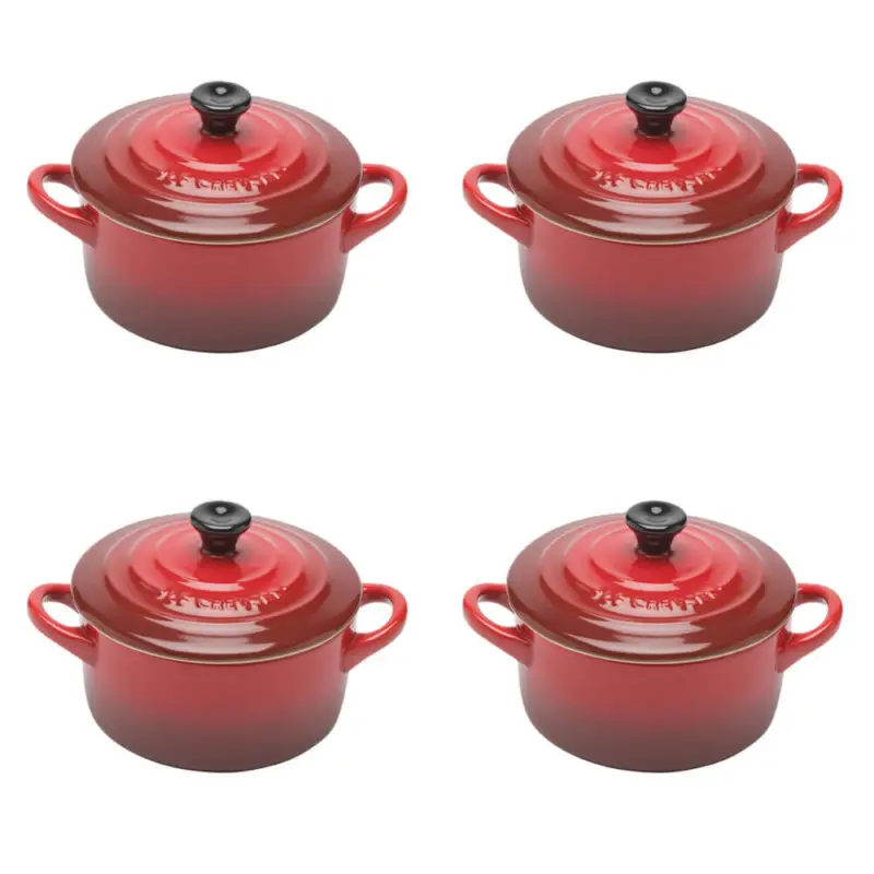 Le Creuset minipan ø 10 cm aardewerk kersrood 4 stuks Nieuw