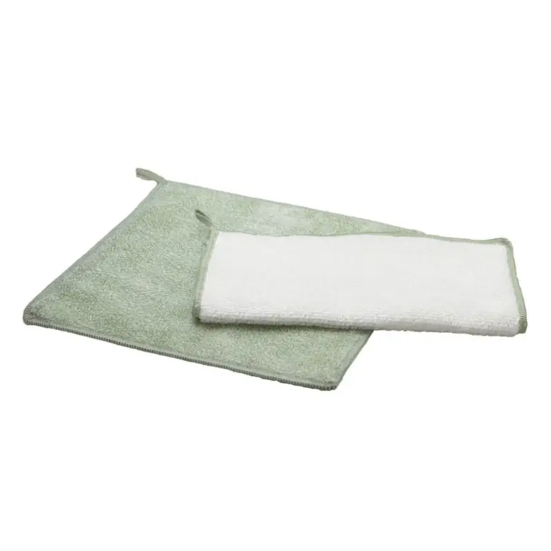 Korting Point-Virgule bamboevezeldoeken 20 x 20 cm bamboevezel wit/groen 2 stuks