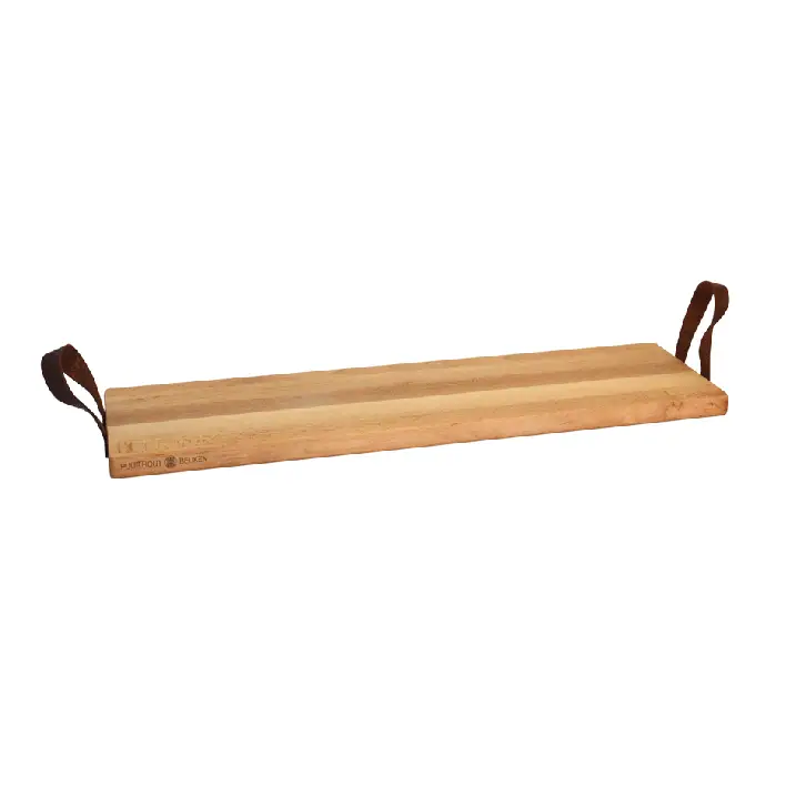 Flitsaanbieding Bowls and Dishes Puur Hout serveertray met lederen handgrepen 69 x 19,5 cm beukenhout