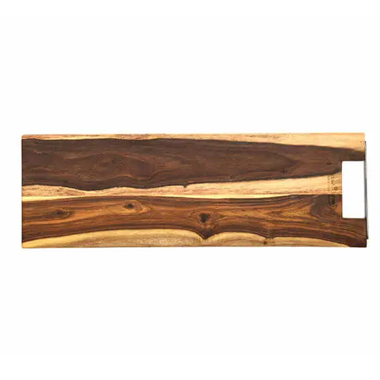 Bowls and Dishes Rose Wood rechte serveerplank met metalen handvat 59 cm Direct Verzonden