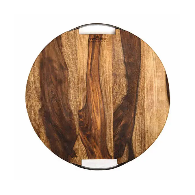 Direct Verzonden Bowls and Dishes Rose Wood ronde serveerplank met metalen handvat ø 39 cm