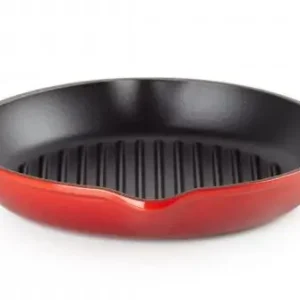 Gereduceerde Prijs Le Creuset hoge grillplaat rond ø 25 cm gietijzer kersrood