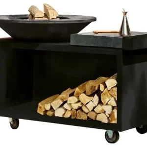 Snelle Levering OFYR Island Black PRO 100-100 vuurkorf - barbecue met meubel en plank van keramiek