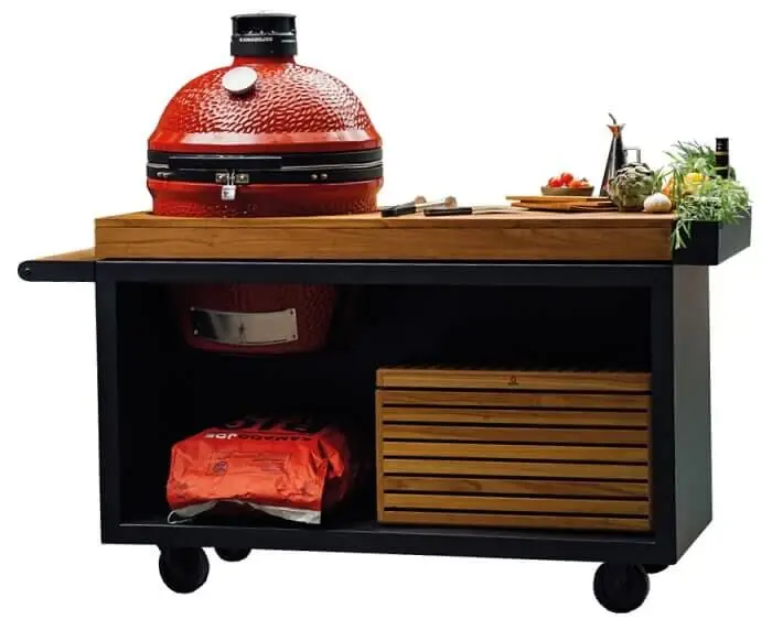 Gereduceerde Prijs OFYR Kamado Table 135 PRO Black voor Kamado Joe en The Bastard met teakhouten werkblad