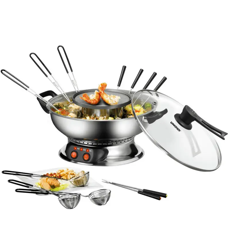 Direct Beschikbaar Unold Asia Fondue rond ø 41,5 cm 6 persoons rvs