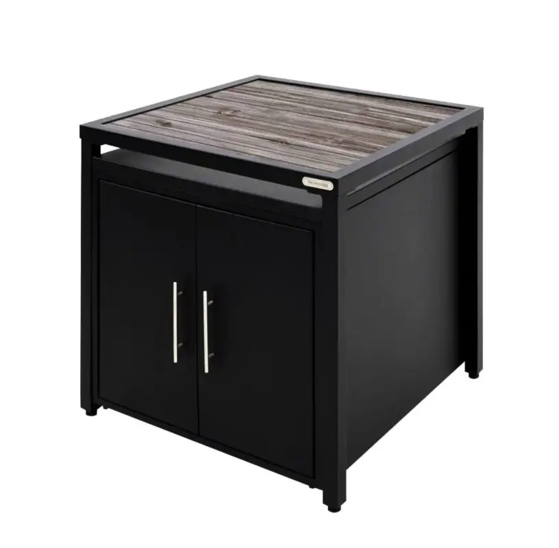 Must-Have Big Green Egg Expansion Cabinet met Distressed Acacia Wood Insert