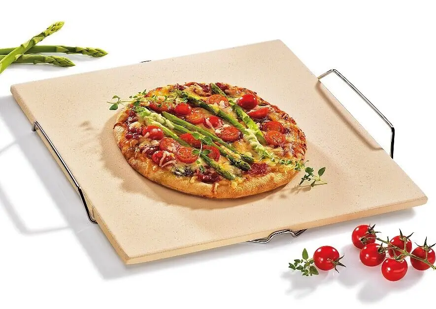 Küchenprofi pizzasteen met houder 35 x 38 cm keramiek beige Betaalbaar