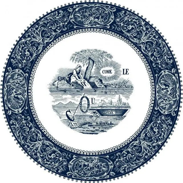 Gien Les Dépareillées-bleu Rébus dinerbord ø 27,4 cm keramiek blauw Op = Op