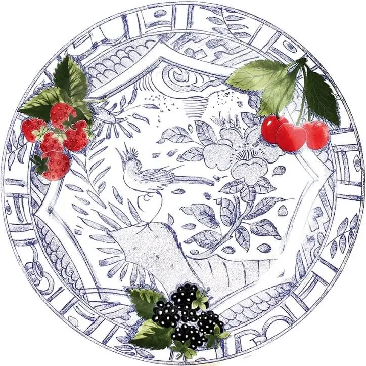 Gratis Retour Gien Oiseau Bleu Fruits dinerbord ø 27,4 cm keramiek