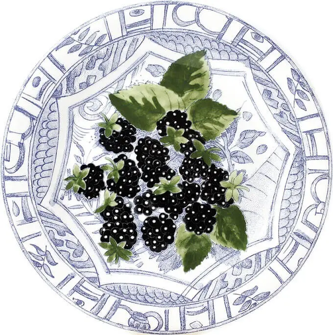 Tijdelijk Beschikbaar Gien Oiseau Bleu Fruits Mûres dessertbord ø 22 cm keramiek crème-blauw