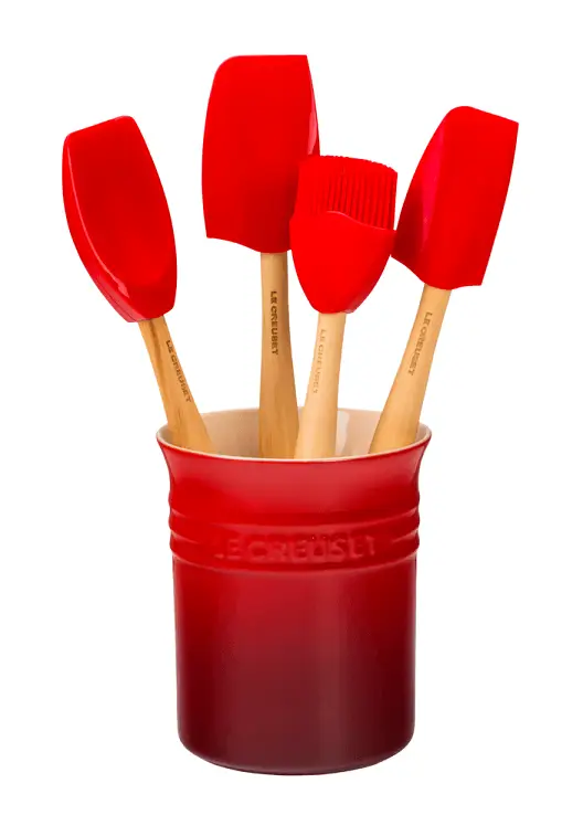 Le Creuset pollepelpot met 4 Premium spatels kersrood 5-delig Actieprijs