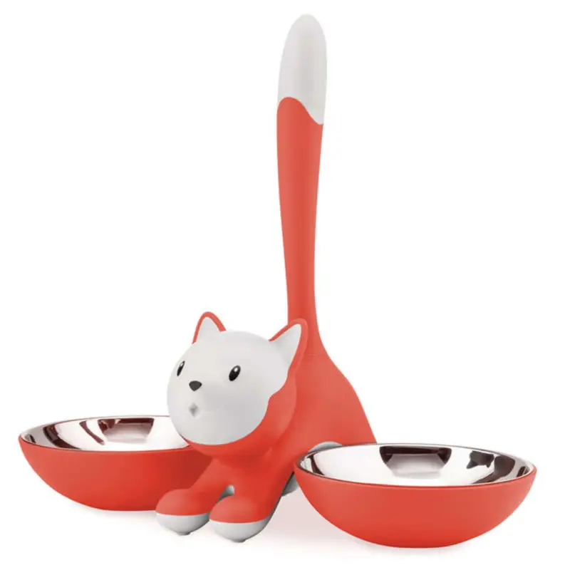 Veilige Betaling Alessi Tigrito kattenvoerkbak 32 x 16 cm rvs/kunststof oranjerood
