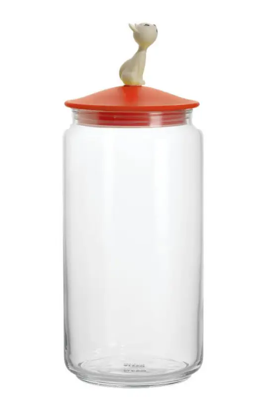 Aanbieding Alessi MiòJar voorraadpot voor kattenvoer ø 10,5 cm h 27 cm glas/kunststof rood/oranje