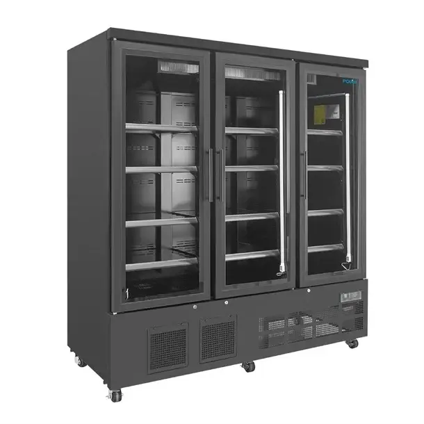 Polar 3 Deur Glazen Vriezer Zwart 1156L 196,3 x 183 x 76,4cm Hete Deal