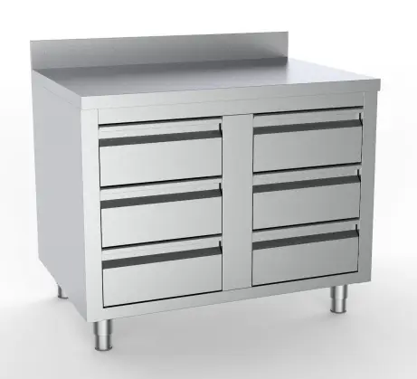 HorecaTraders RVS Werktafel met Spatrand | 6 laden | 100 x 70 x 85 cm Korting
