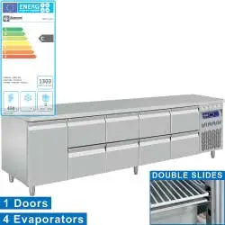 HorecaTraders Rvs Gekoelde Werkbank Met Spatrand | 1 Deur en 8 lades Express Levering