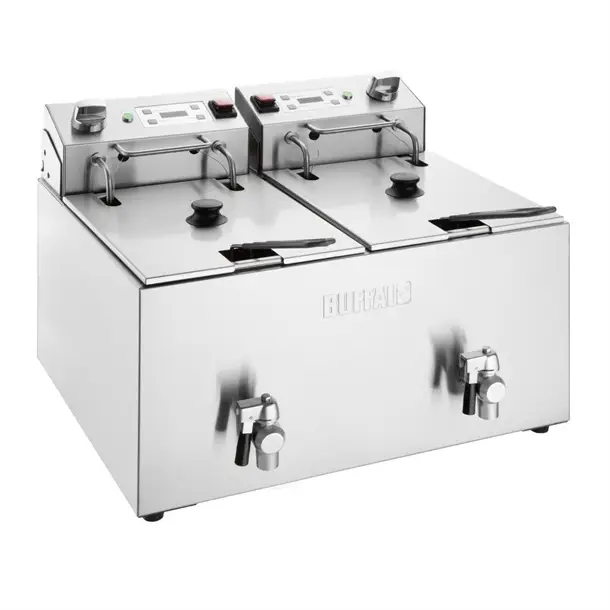 Gecertificeerd Buffalo Dubbele Elektrische Friteuse Met Timer 2X8Ltr 41h x 56b x 50,5d cm
