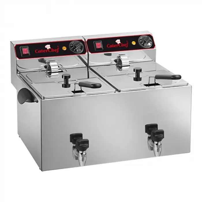 Tijdelijk Beschikbaar Caterlite Elektrische Dubbele friteuse 2 x 9L | met aftapkraan