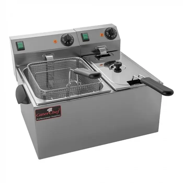 Shop Nu CaterChefElektrische Dubbele Friteuse | 5L + 8L | 31(h)x52x43 cm